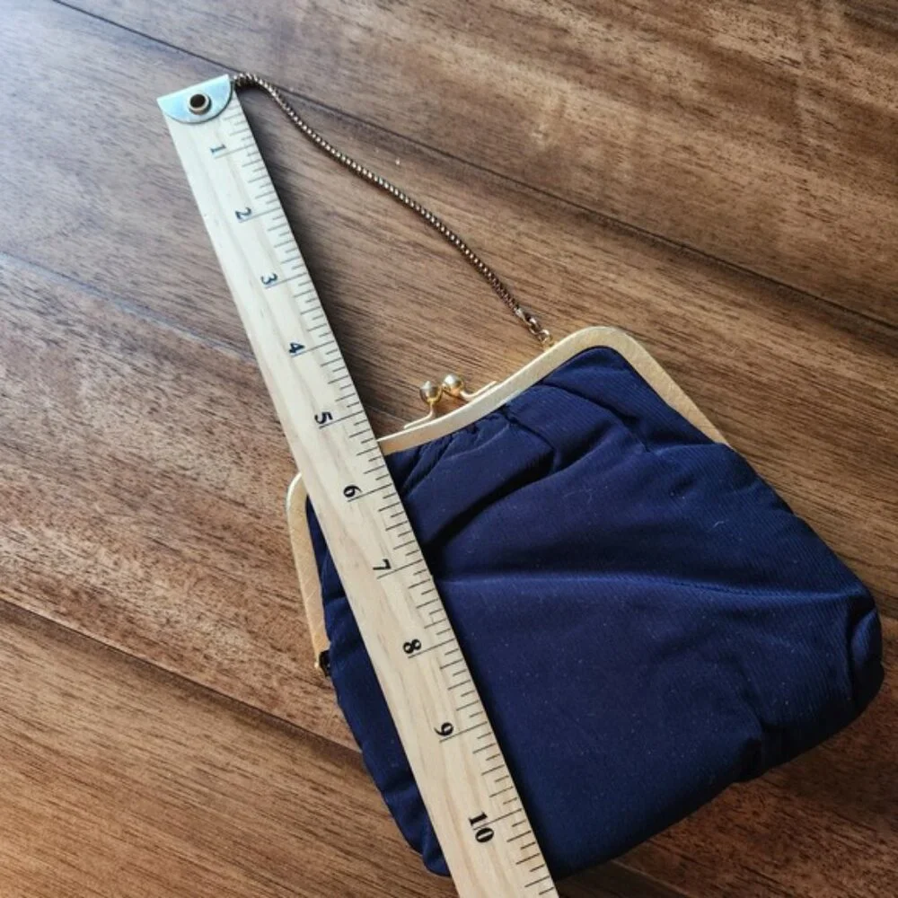 Darling Vintage Du-Val Navy Blue Corded Evening Clutch Bag‎ Kiss Lock Hong Kong